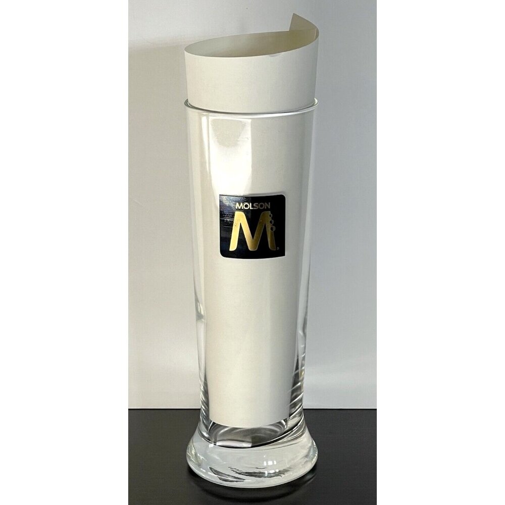 Molson Canadian Beer Tall Glass with Golden "M" 8 3/4 Inches Tall-Man Cave Gift